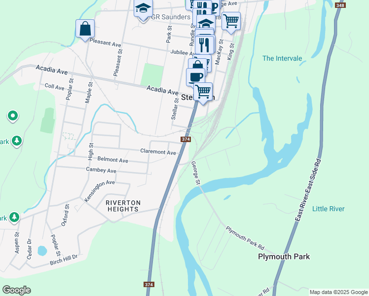 map of restaurants, bars, coffee shops, grocery stores, and more near 315 South Foord Street in Stellarton