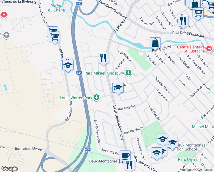map of restaurants, bars, coffee shops, grocery stores, and more near 704 Boulevard de Deux-Montagnes in Deux-Montagnes