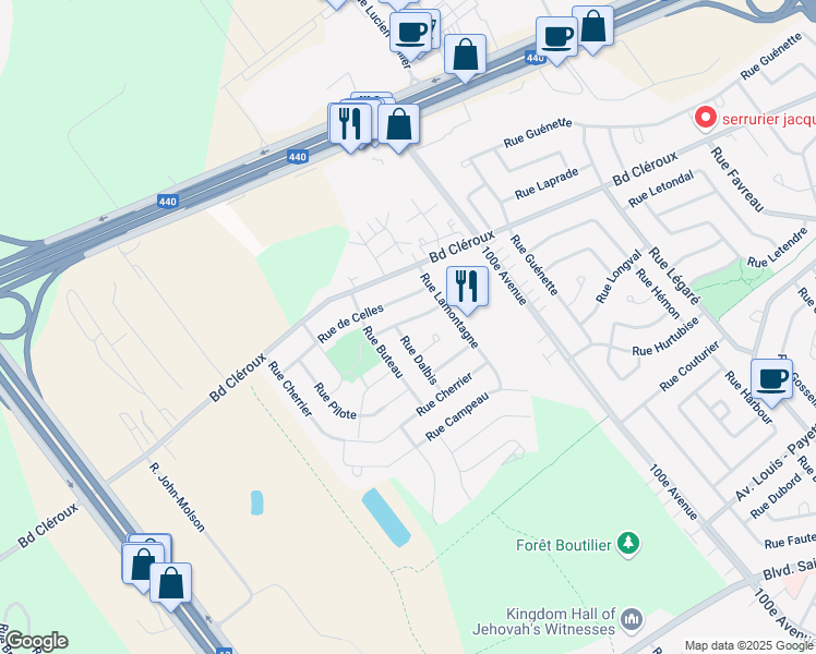 map of restaurants, bars, coffee shops, grocery stores, and more near 4856 Rue Olivier Maurault in Laval