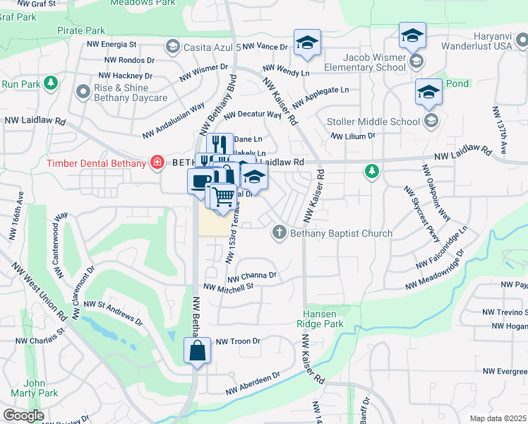 map of restaurants, bars, coffee shops, grocery stores, and more near 1204 Northwest Central Drive in Portland