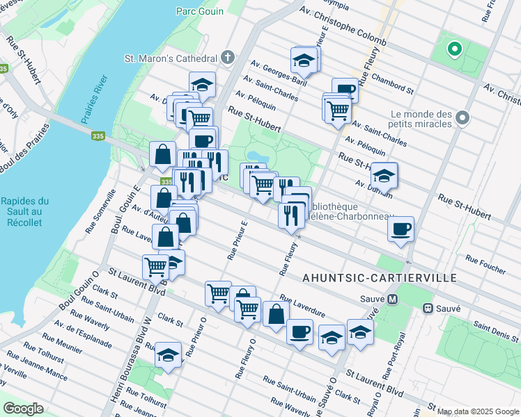 map of restaurants, bars, coffee shops, grocery stores, and more near in Montreal