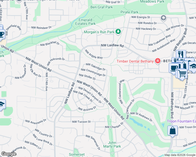 map of restaurants, bars, coffee shops, grocery stores, and more near 16761 Northwest Stoller Drive in Portland