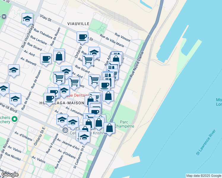 map of restaurants, bars, coffee shops, grocery stores, and more near in Montreal
