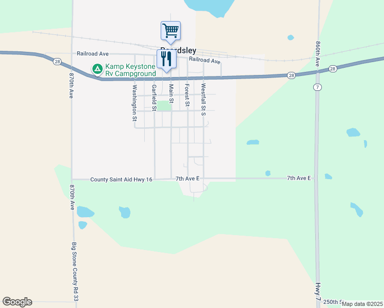 map of restaurants, bars, coffee shops, grocery stores, and more near 518 Forest Street in Beardsley