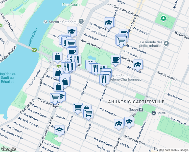map of restaurants, bars, coffee shops, grocery stores, and more near in Montreal