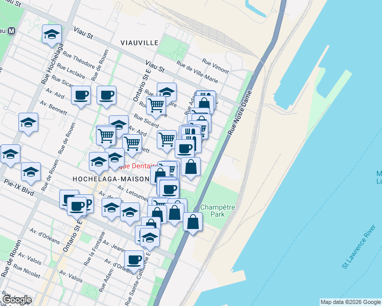 map of restaurants, bars, coffee shops, grocery stores, and more near 1405 Avenue Aird in Montréal