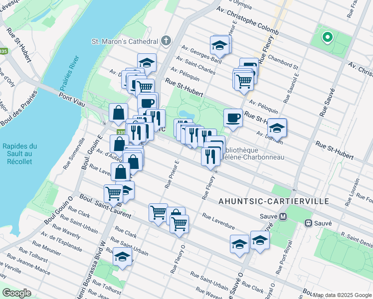 map of restaurants, bars, coffee shops, grocery stores, and more near in Montreal