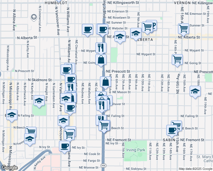 map of restaurants, bars, coffee shops, grocery stores, and more near in Portland