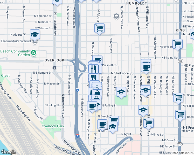 map of restaurants, bars, coffee shops, grocery stores, and more near in Portland