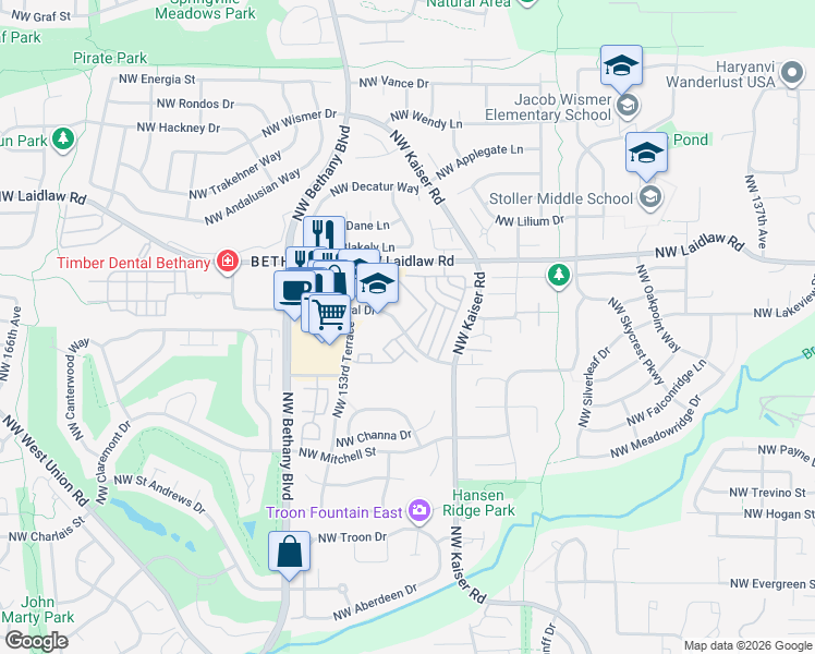 map of restaurants, bars, coffee shops, grocery stores, and more near 1204 Northwest Central Drive in Portland