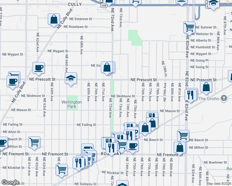 map of restaurants, bars, coffee shops, grocery stores, and more near 4314 Northeast 72nd Avenue in Portland