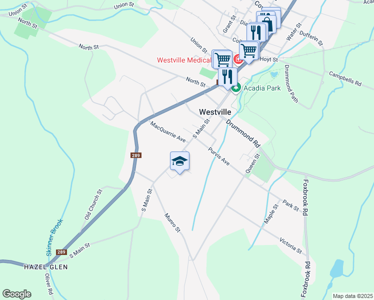 map of restaurants, bars, coffee shops, grocery stores, and more near 2103 South Main Street in Westville