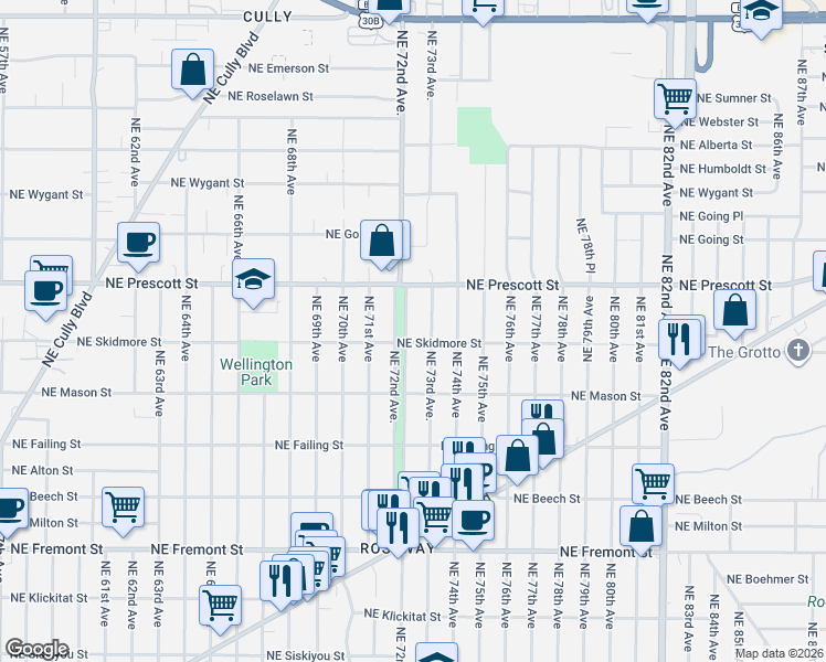 map of restaurants, bars, coffee shops, grocery stores, and more near 4314 Northeast 72nd Avenue in Portland