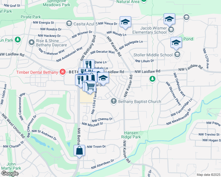map of restaurants, bars, coffee shops, grocery stores, and more near 1204 Northwest Central Drive in Portland