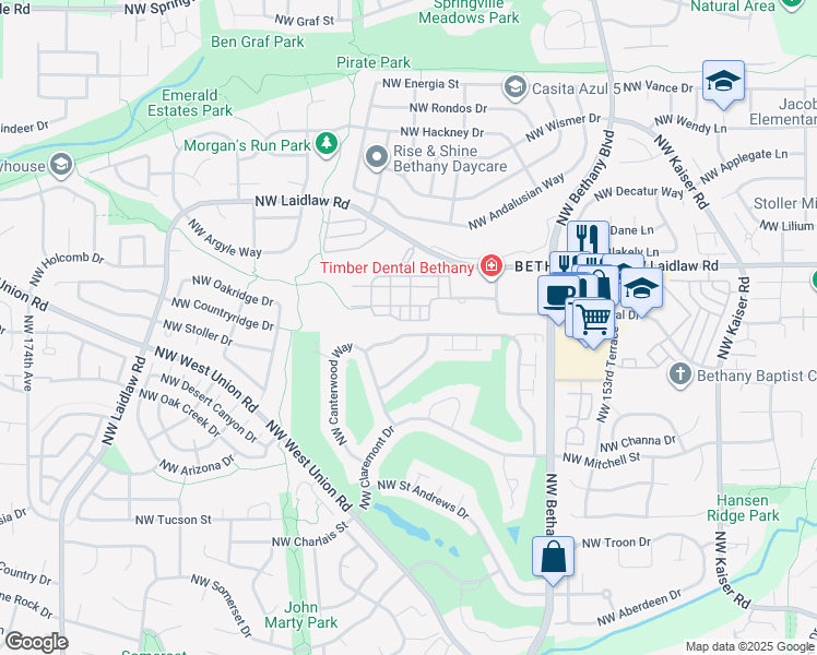 map of restaurants, bars, coffee shops, grocery stores, and more near 16062 Northwest Centine Lane in Portland