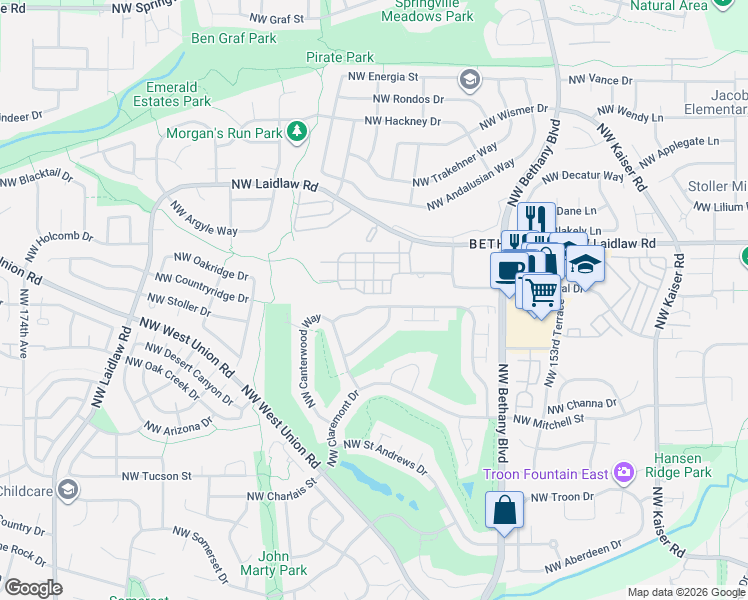 map of restaurants, bars, coffee shops, grocery stores, and more near 4527 Northwest Tamoshanter Way in Portland