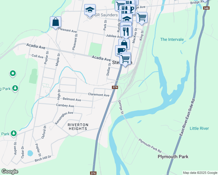 map of restaurants, bars, coffee shops, grocery stores, and more near 12 Fairview Avenue in Stellarton