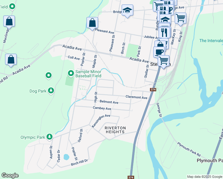 map of restaurants, bars, coffee shops, grocery stores, and more near 120 Macmillan Street in Stellarton