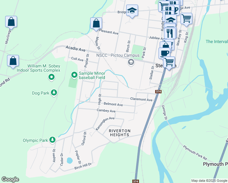 map of restaurants, bars, coffee shops, grocery stores, and more near 9 Terrace Avenue in Stellarton