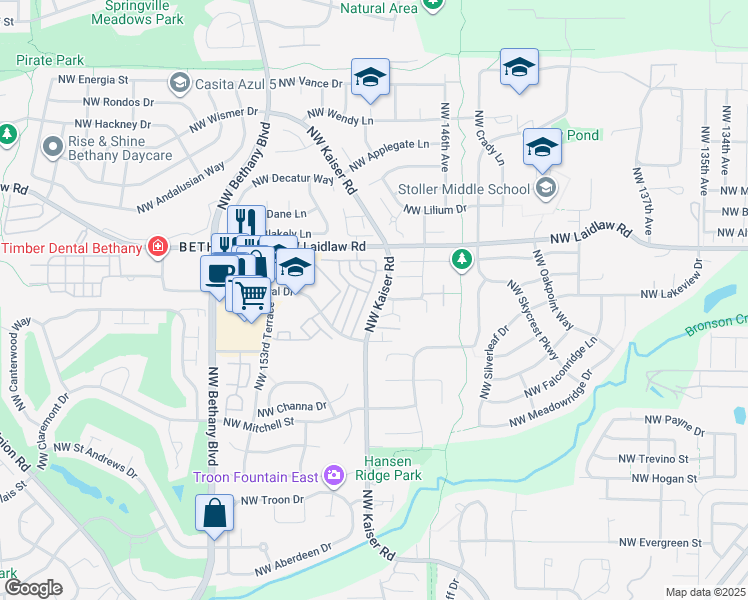 map of restaurants, bars, coffee shops, grocery stores, and more near 14848 Northwest Deejay Lane in Portland