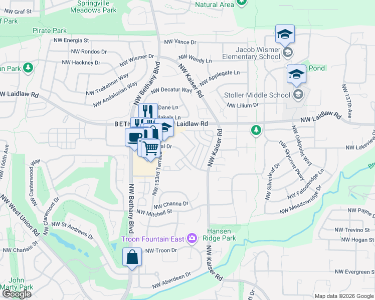map of restaurants, bars, coffee shops, grocery stores, and more near 4884 Northwest Promenade Terrace in Portland