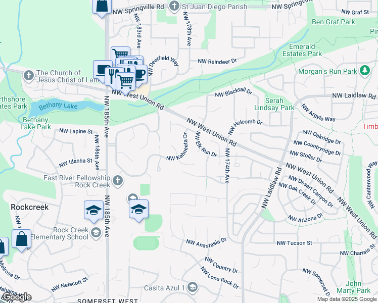 map of restaurants, bars, coffee shops, grocery stores, and more near 4465 Northwest Kahneeta Drive in Portland