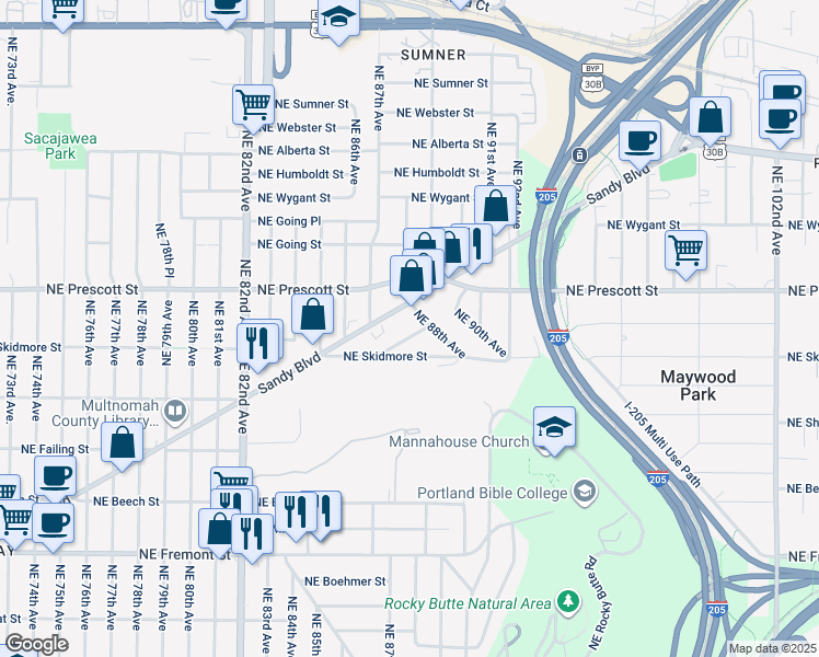 map of restaurants, bars, coffee shops, grocery stores, and more near in Portland
