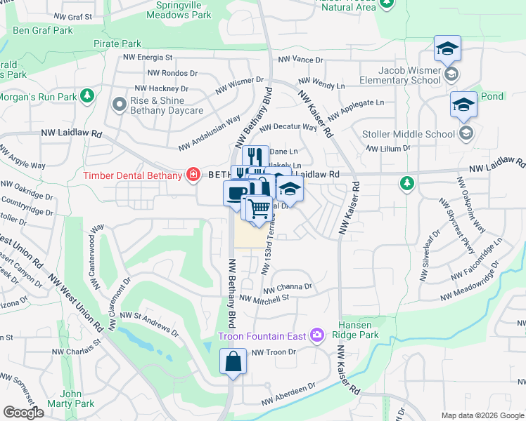map of restaurants, bars, coffee shops, grocery stores, and more near 15320 Northwest Central Drive in Portland