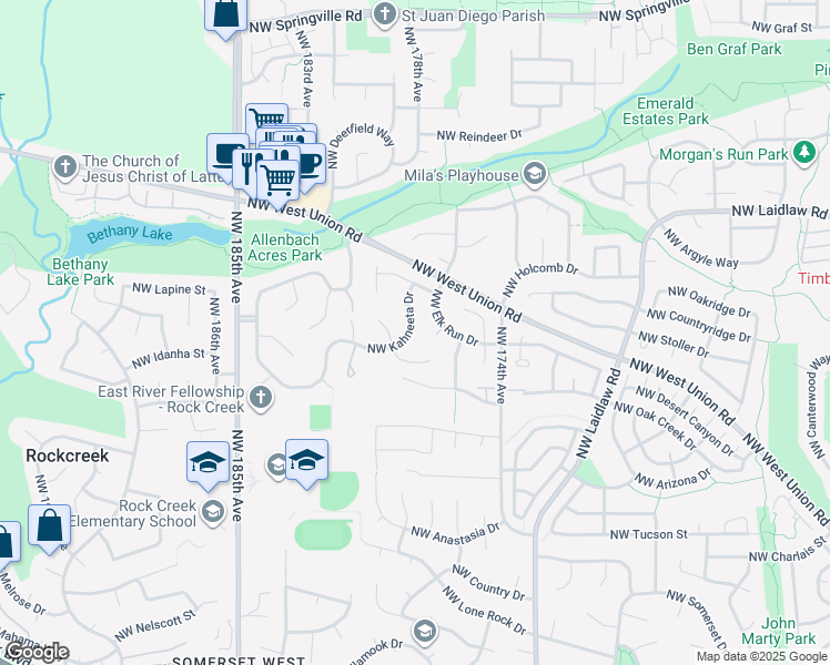 map of restaurants, bars, coffee shops, grocery stores, and more near 4465 Northwest Kahneeta Drive in Portland