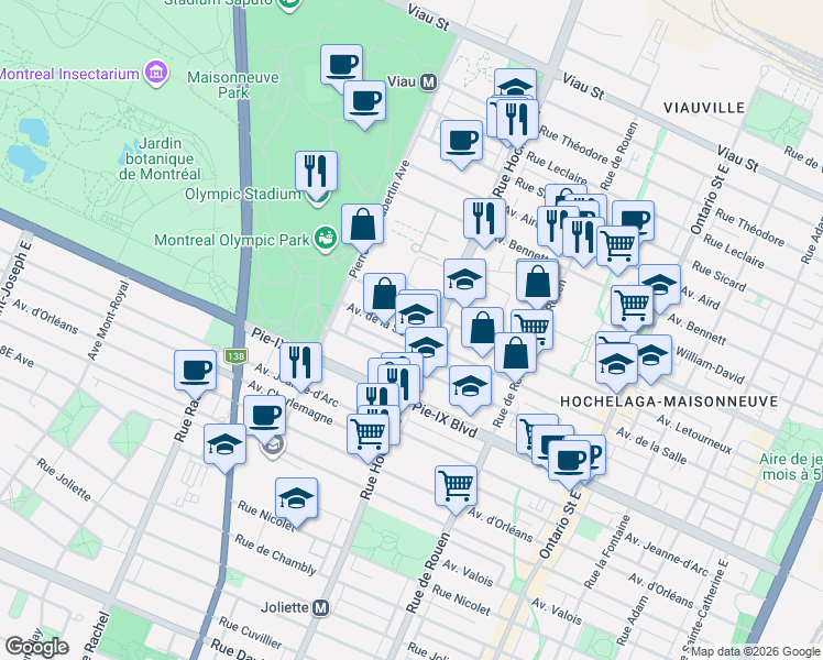 map of restaurants, bars, coffee shops, grocery stores, and more near 2533 Avenue de la Salle in Montréal