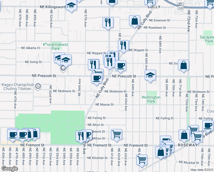 map of restaurants, bars, coffee shops, grocery stores, and more near in Portland