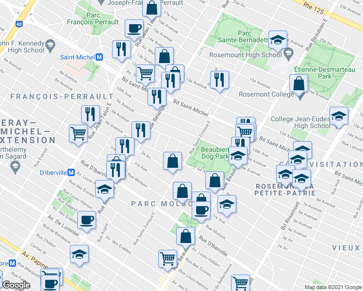 map of restaurants, bars, coffee shops, grocery stores, and more near 3080 Rue Paradis in Montréal