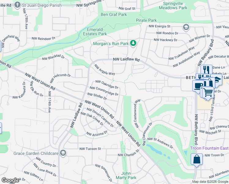 map of restaurants, bars, coffee shops, grocery stores, and more near 16713 Northwest Countryridge Drive in Portland