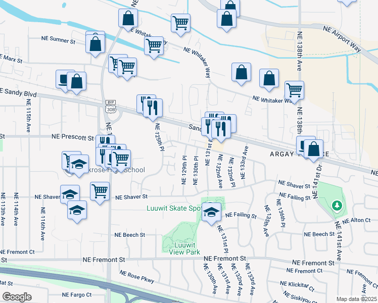 map of restaurants, bars, coffee shops, grocery stores, and more near 4330 Northeast 129th Place in Portland