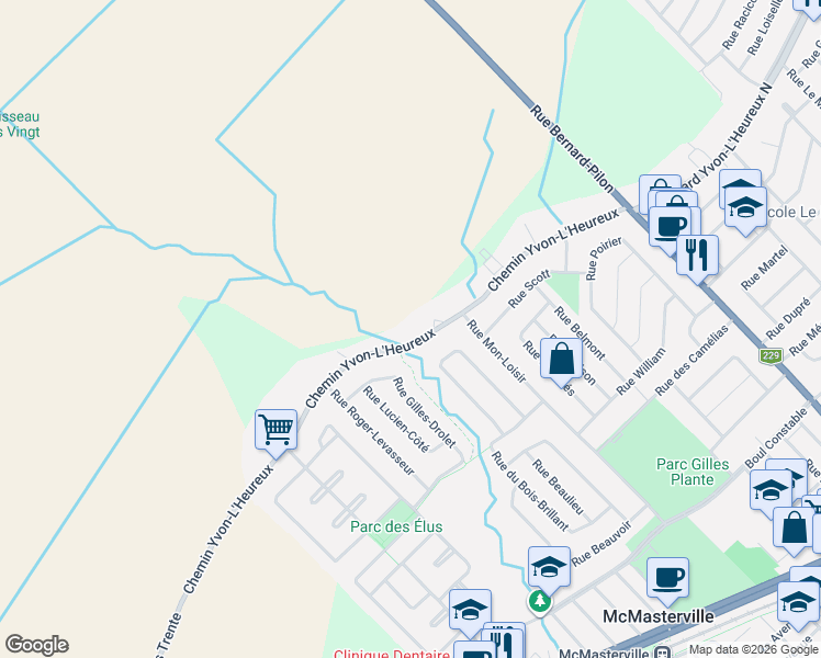 map of restaurants, bars, coffee shops, grocery stores, and more near 218 Boulevard Yvon-L'Heureux S in Beloeil