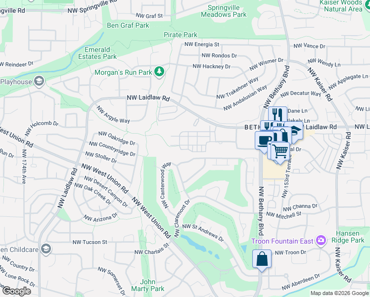 map of restaurants, bars, coffee shops, grocery stores, and more near 4829 Northwest 162nd Terrace in Portland