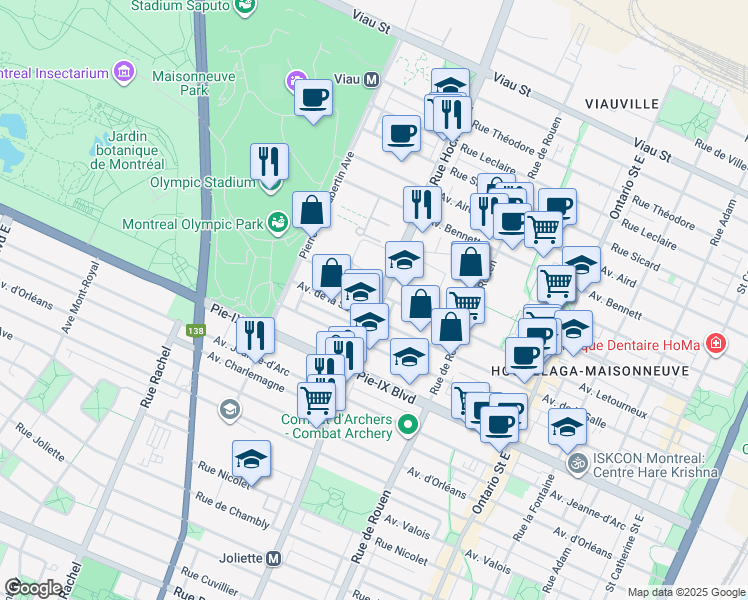 map of restaurants, bars, coffee shops, grocery stores, and more near 4275 Rue Hochelaga in Montréal