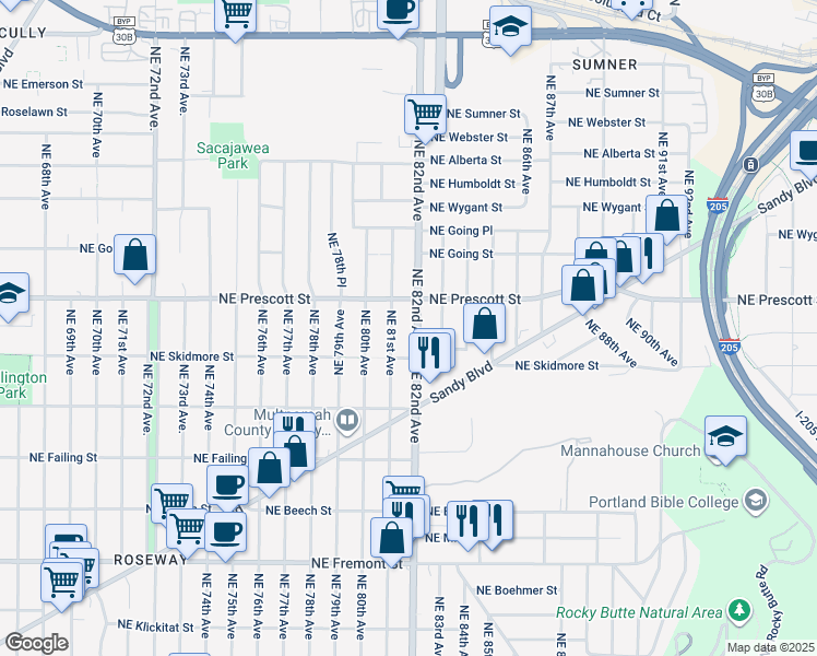 map of restaurants, bars, coffee shops, grocery stores, and more near in Portland