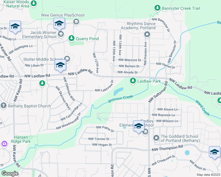 map of restaurants, bars, coffee shops, grocery stores, and more near 13570 Northwest Lakeview Drive in Portland