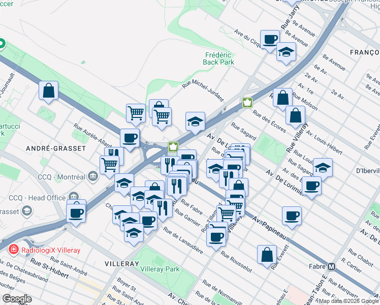 map of restaurants, bars, coffee shops, grocery stores, and more near 8162 Rue Chabot in Montréal