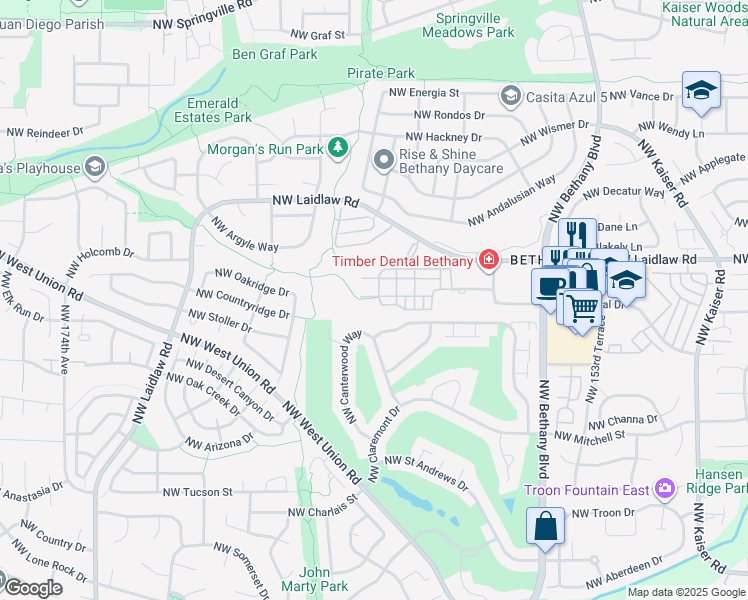 map of restaurants, bars, coffee shops, grocery stores, and more near 4829 Northwest 162nd Terrace in Portland