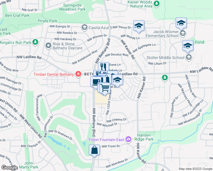 map of restaurants, bars, coffee shops, grocery stores, and more near 15325 Northwest Central Drive in Portland