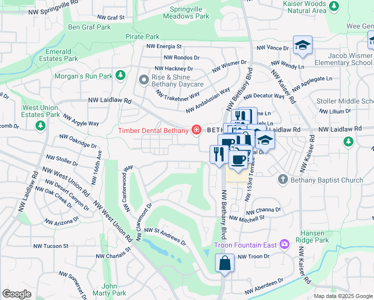 map of restaurants, bars, coffee shops, grocery stores, and more near 15767 Northwest Central Drive in Portland