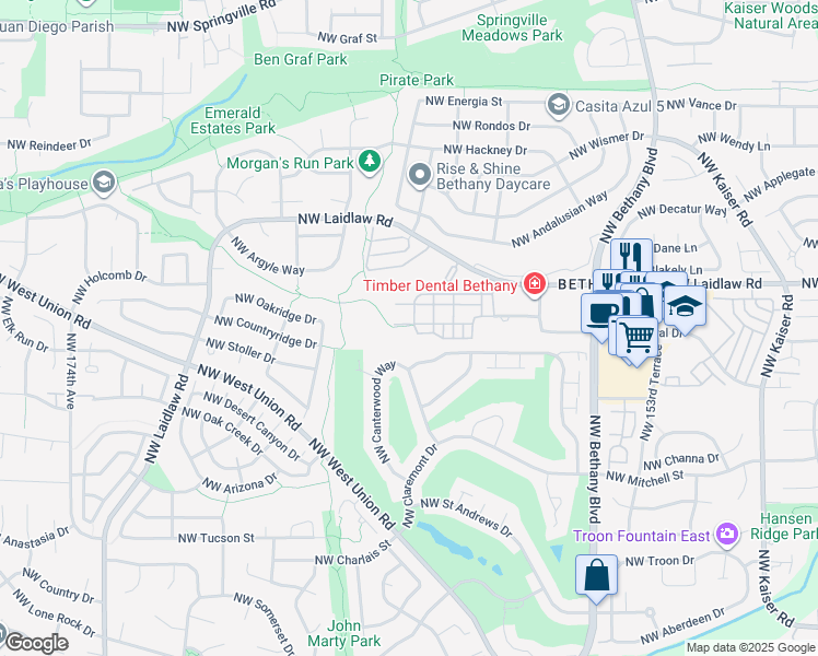 map of restaurants, bars, coffee shops, grocery stores, and more near 4829 Northwest 162nd Terrace in Portland
