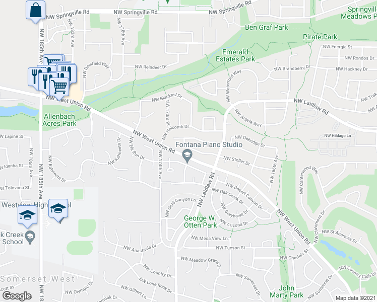 map of restaurants, bars, coffee shops, grocery stores, and more near 17189 Northwest Stoller Drive in Portland