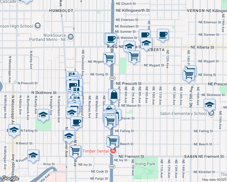 map of restaurants, bars, coffee shops, grocery stores, and more near 4310 Northeast Martin Luther King Junior Boulevard in Portland