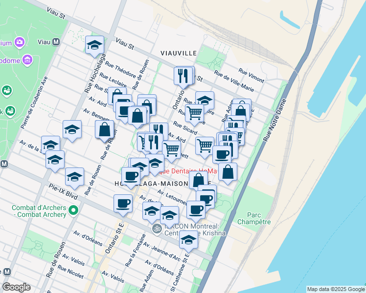 map of restaurants, bars, coffee shops, grocery stores, and more near 4601 Rue la Fontaine in Montréal