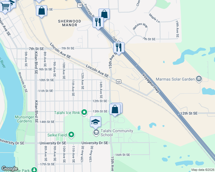 map of restaurants, bars, coffee shops, grocery stores, and more near 1002 14th Avenue Southeast in St. Cloud