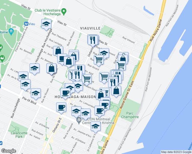 map of restaurants, bars, coffee shops, grocery stores, and more near 4602 Rue la Fontaine in Montréal