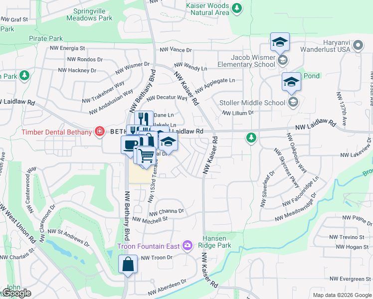 map of restaurants, bars, coffee shops, grocery stores, and more near 4884 Northwest Promenade Terrace in Portland